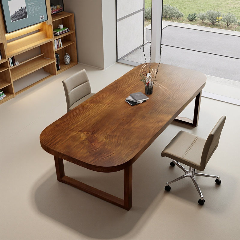 Rectangular solid wood executive desk computer