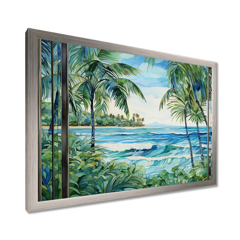 Tropical Coastal Beach Tranquillity - Coastal Wall Art, 24" H x 32" W x 1" D, Silver Closed Corner Framed