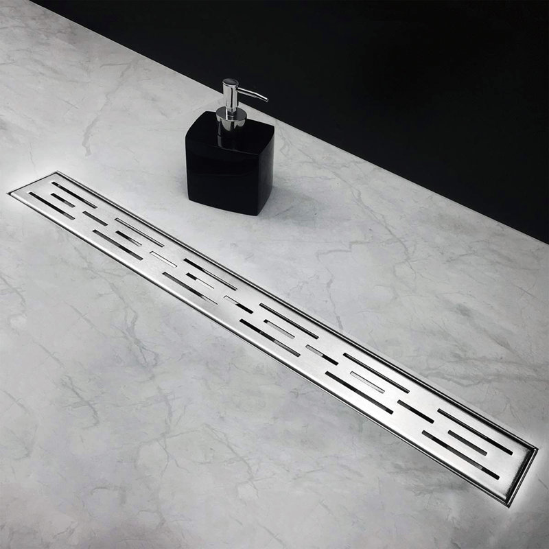 36 In. Stainless Steel Linear Shower Drain With Stripe Pattern Surface, Brushed Nickel