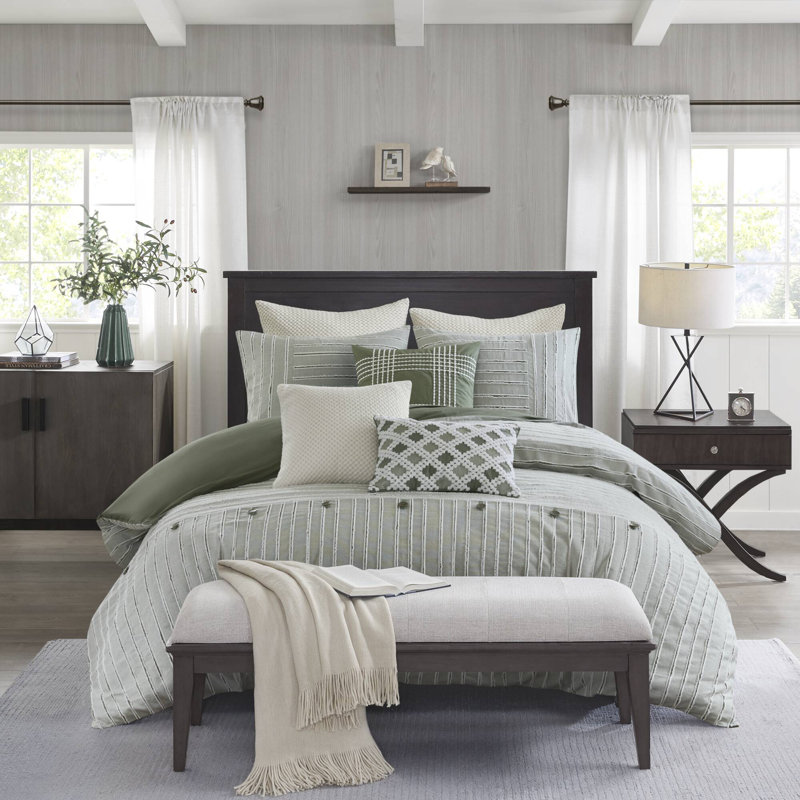 Ensemble d'édredon surdimensionné 100% jacquard Essence, Vert, Queen