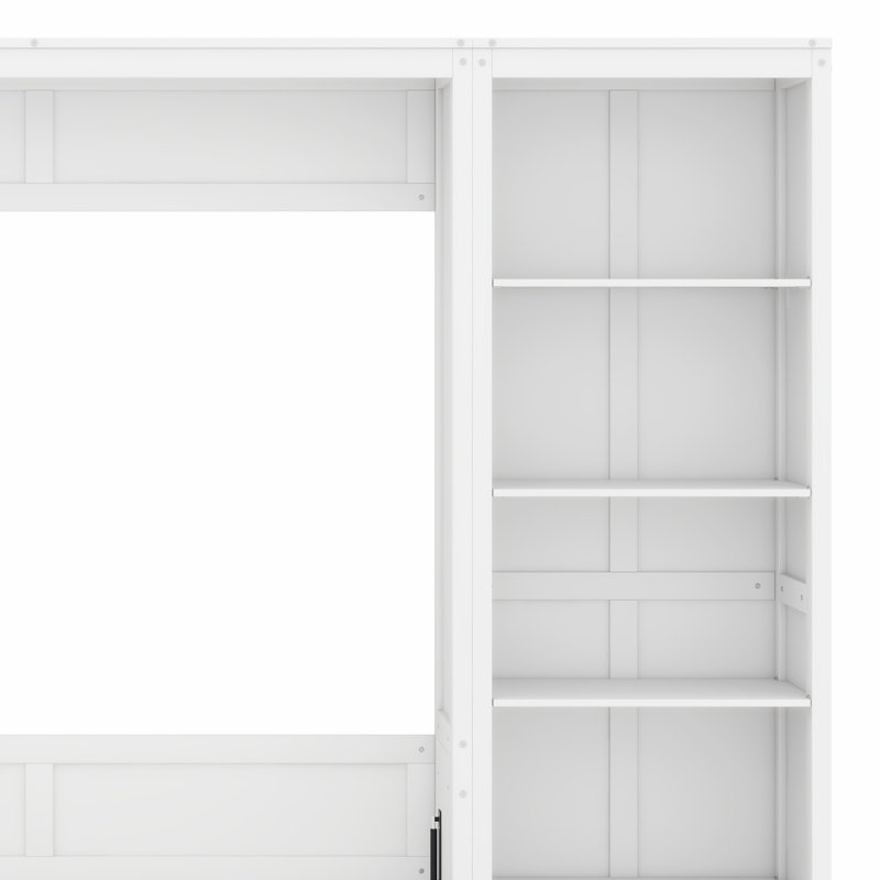 Lit escamotable élégant avec tablettes de rangement, Blanc