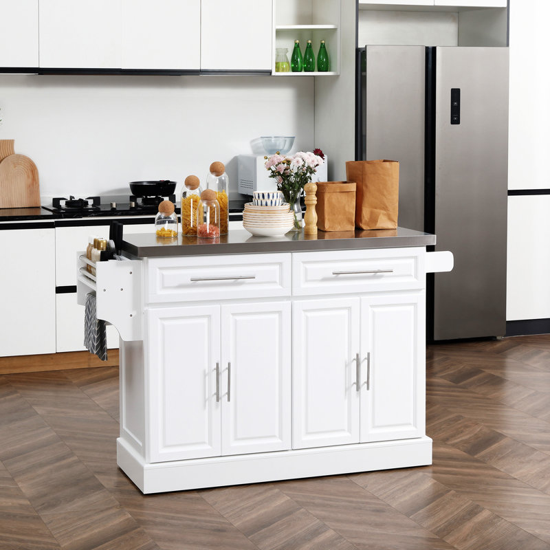 Rolling Kitchen Island With Storage(No Include Stool), White