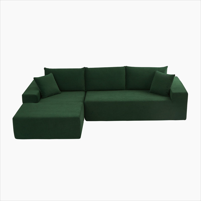 Corduroy L-Shaped Sectional, 100% Polyester Beige, Left Hand Facing