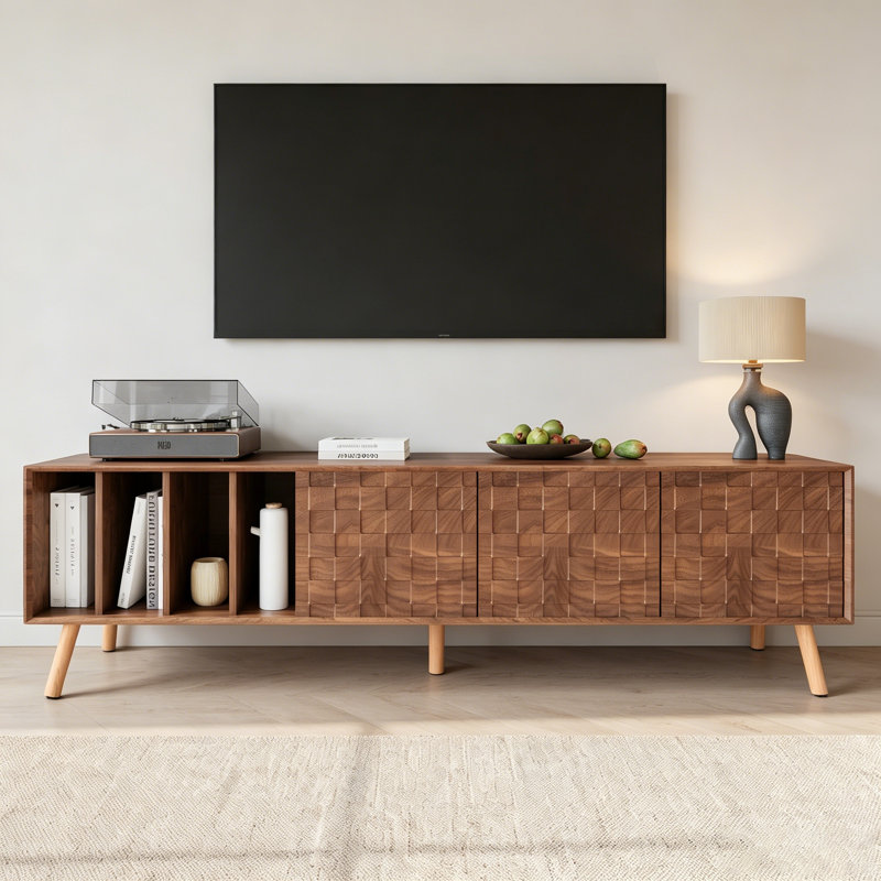 70" Midcentury Modern TV Stand, Media Console Table For Tvs Up To 80'', Entertainment Center With 5 Solid Wood Legs For Living Room, Bedroom
