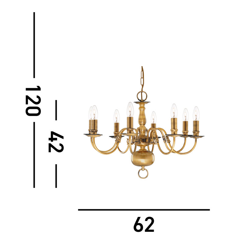 Sayers 8 - Light Candle Style Chandelier, Antique Brass