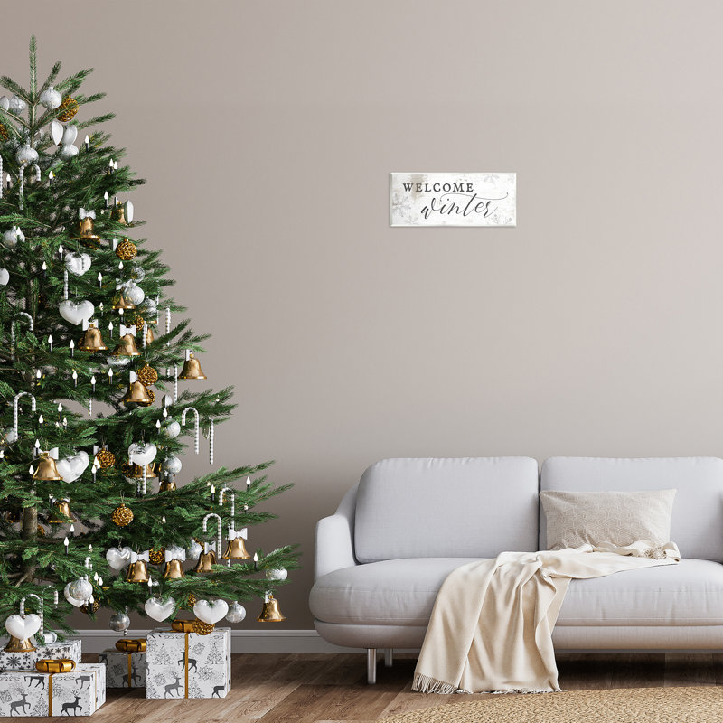 Welcome Winter Phrase Geometric Snowflake Pattern