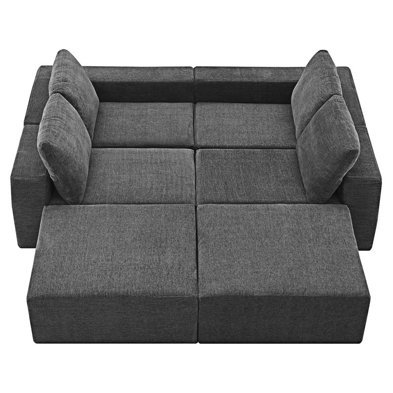 Modular Upholstered Sectional Sofa With Ottomans, Dark Gray Chenille