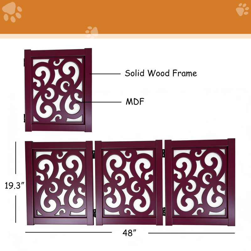 Ashfield & Harkness: Scroll 3 Panel Pet Gate - Mahogany, Mahogany