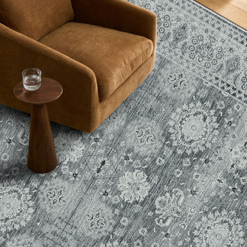 Machine Washable Bohemian Style Indoor Low Pile Carpet, Non-Slip And Machine Washable, Rectangle 5' x 8'