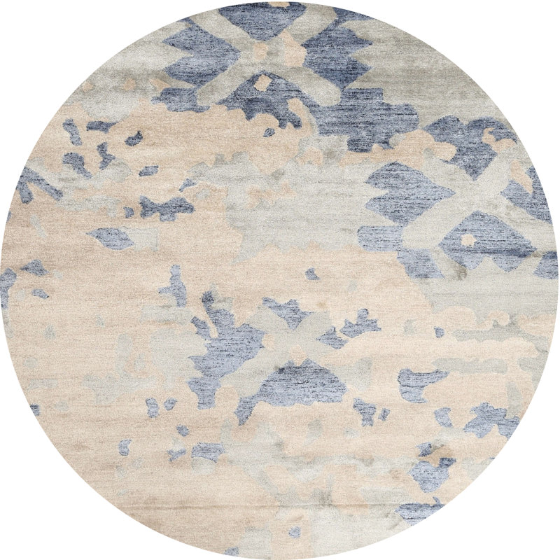 Tapis abstrait gris / beige, Rond 7 pi