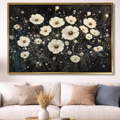 Fleur de prairie au clair de lune - Impression sur toile encadrée de fleurs sauvages noires