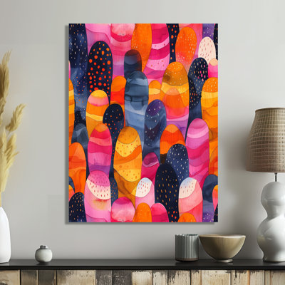 Motif bohémien rose à pois et rayures I - impression abstraite murale