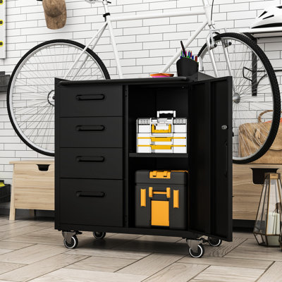 Armoire à outils en métal avec rangement verrouillable - Garage, bureau, maison l 28,67 po x P 16,5 po H 33,73 po noir / gris