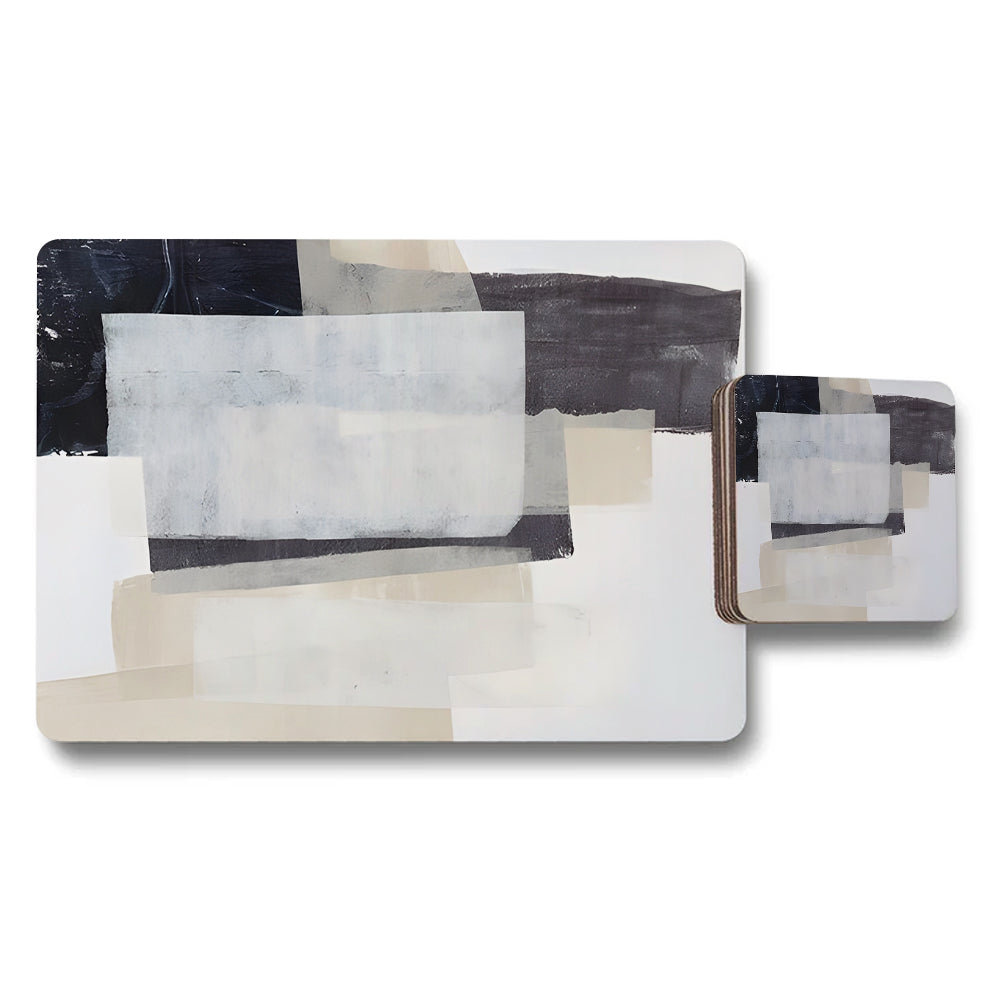 Abstract Geometric Placemat and Coaster Set Neutral Tones