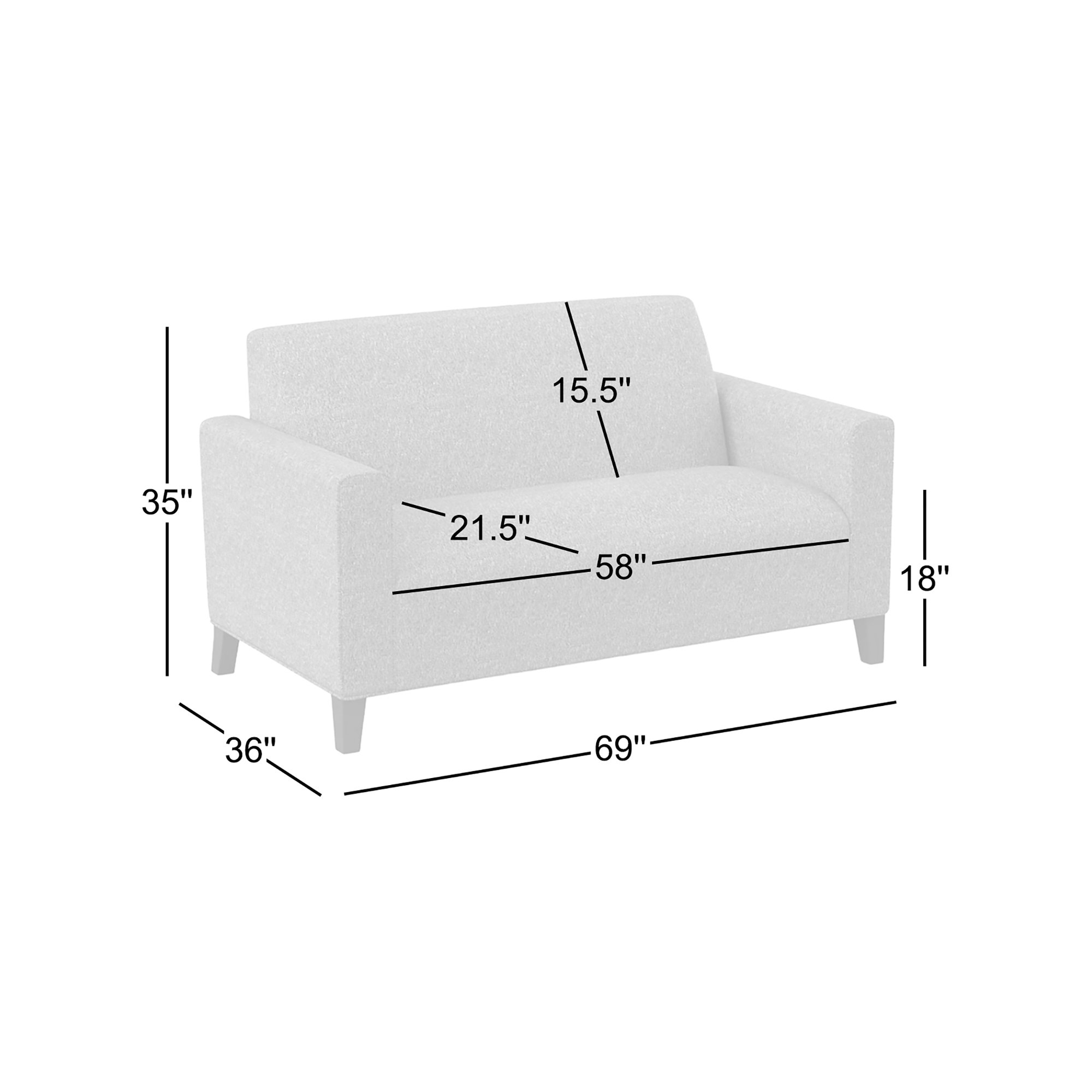 Kailum 69"" Custom Upholstered Square Arm Sofa, Connelly Dove Performance Tweed