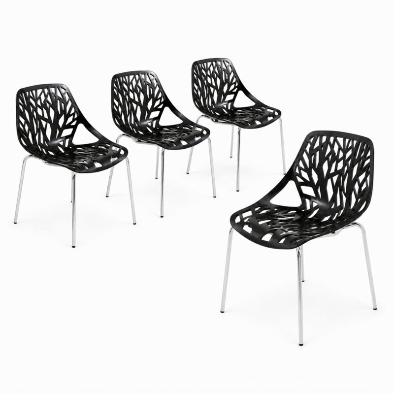 Hadda Stackable Dining Chair with Floral Cutout Back and Stainless Steel Legs – Modern Metal Side Chair for Kitchen, Dining Room, or Restaurant