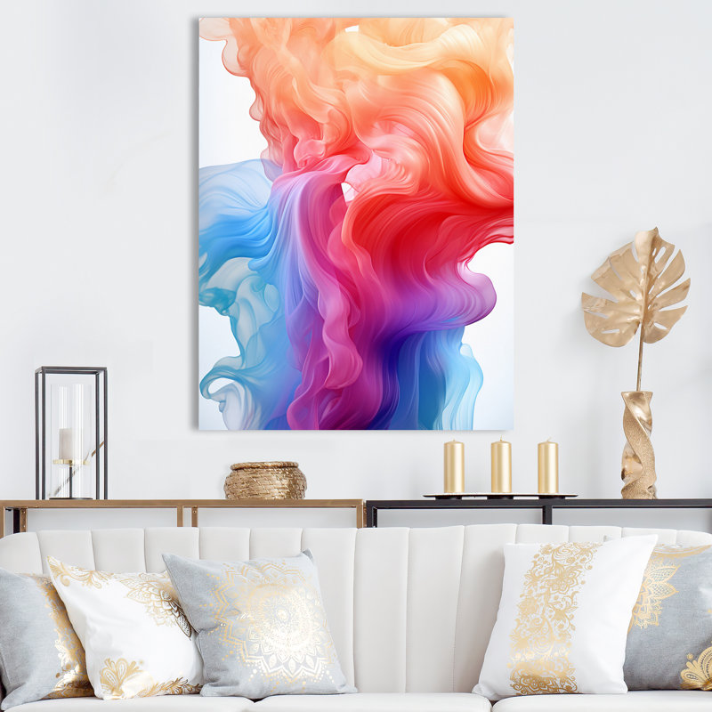 Encre liquide en bleu et rouge - Minimalisme, impressions d'art mural, H 20 po x l 12 po x P 1 po, Toile tendue