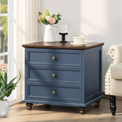 Farmhouse Nightstand 24" Wide End Table With 3 Drawers,Wood Dresser Cabinet For Bedroom, Bed Side Table Chest Of Drawers,Night Stand For Living Room,