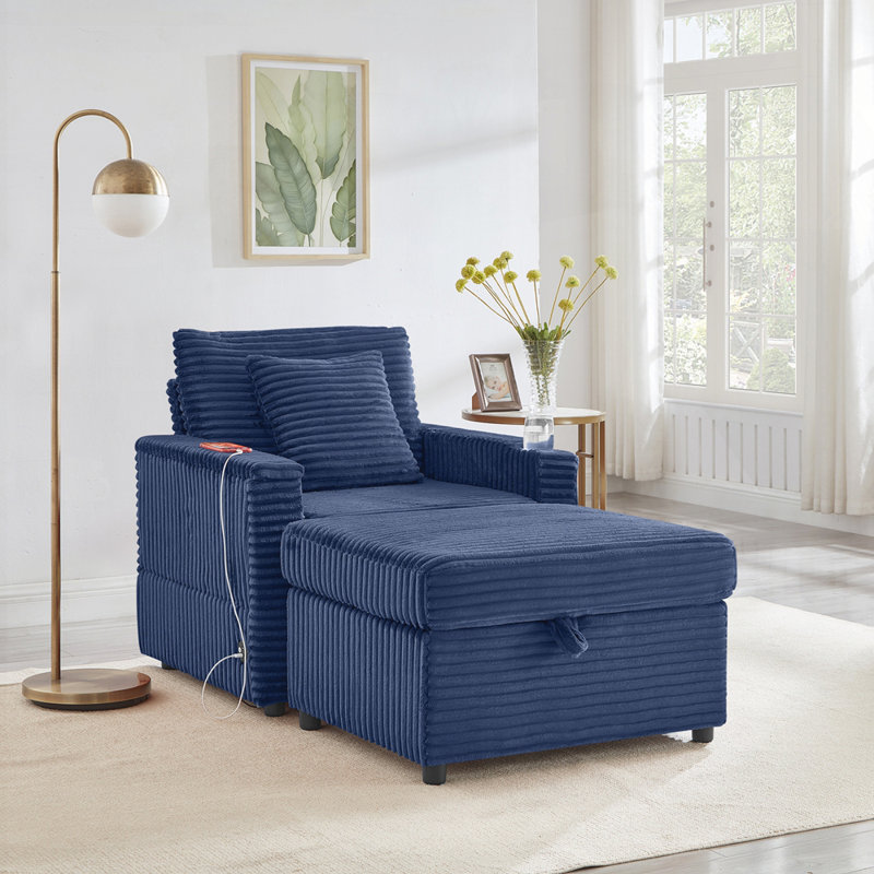 Repose-pieds de rangement surdimensionné multifonctionnel avec revêtement en chenille moelleuse, compartiment caché et port de charge USB