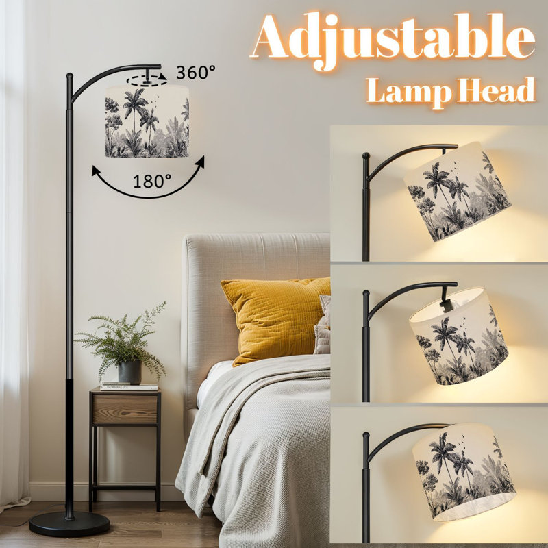 Arc Floor Lamp with Adjustable Lampshade Tropical Beach House Rustic Boho Banana Palm Trees Roots Tropical Standing Lamp 3 Color Temperatures Dimmable Tall Pole Lamp with Foot Switch for Bedroom