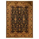 Hand Knotted Wool Oriental Area Rug in Black And Gold