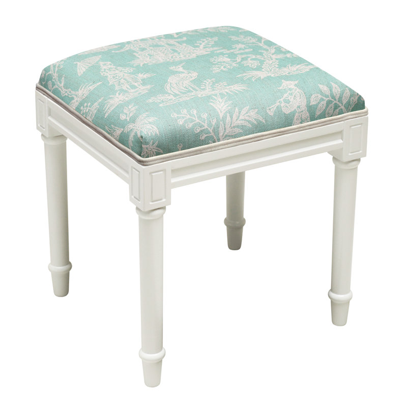 Tabouret de coiffeuse en bois massif Vansickle, Aigue-marine