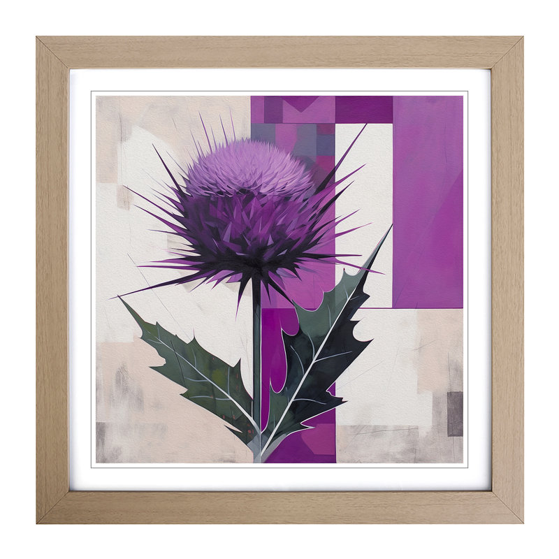 Thistle Suprematism No.4 - Single Picture Frame Print on Wood, Oak