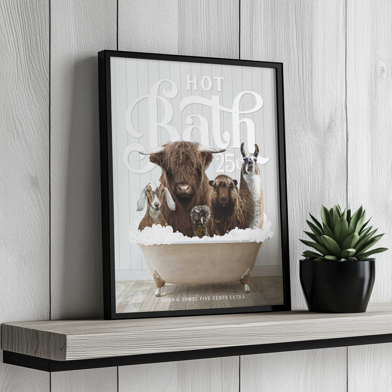 «Farm Farm Hot Bath», impression d'art à lettres et doublée, Argent, L 18 po x H 24 po, Impression encadrée