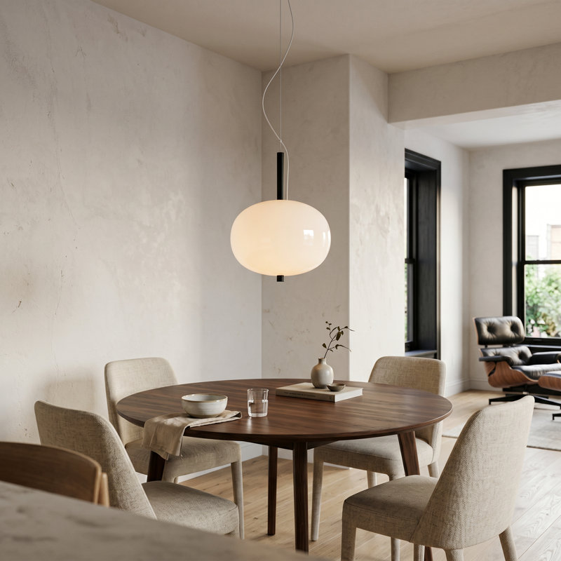 Ilargi - S/32 LED Dimmable Pendant - TRIAC/0-10V Dimmable - Dark Wood Rod - White Opal Matte Glass