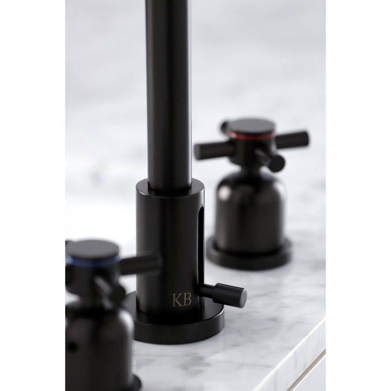 Kingston Brass Concord Two-Handle 3-Hole Deck Mount Widespread Bathroom Faucet with Brass Pop-Up Drain, Oil Rubbed Bronze