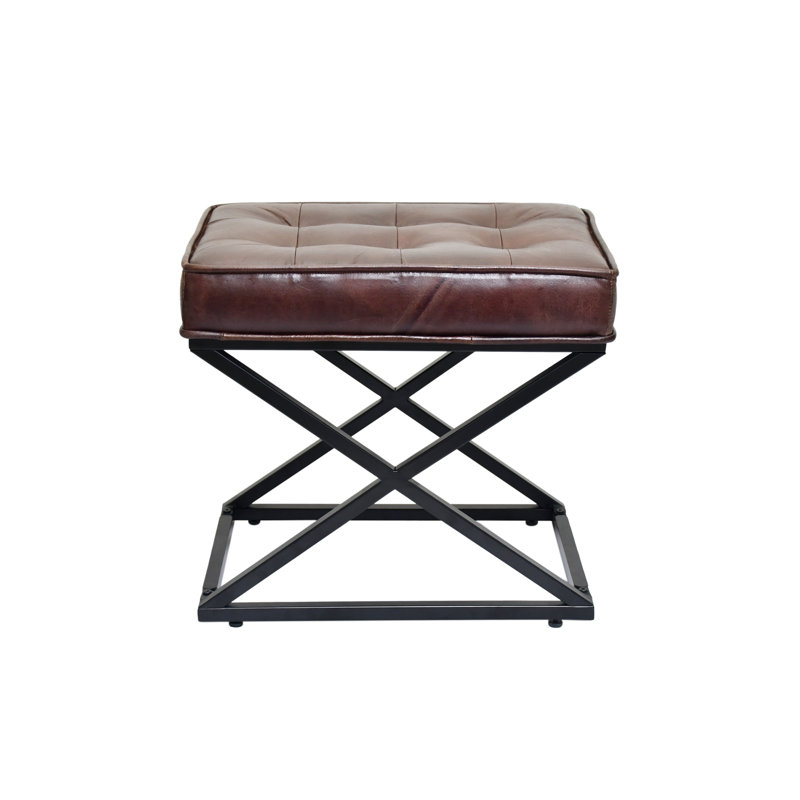 Tabouret en cuir véritable Wilmington, Marron foncé