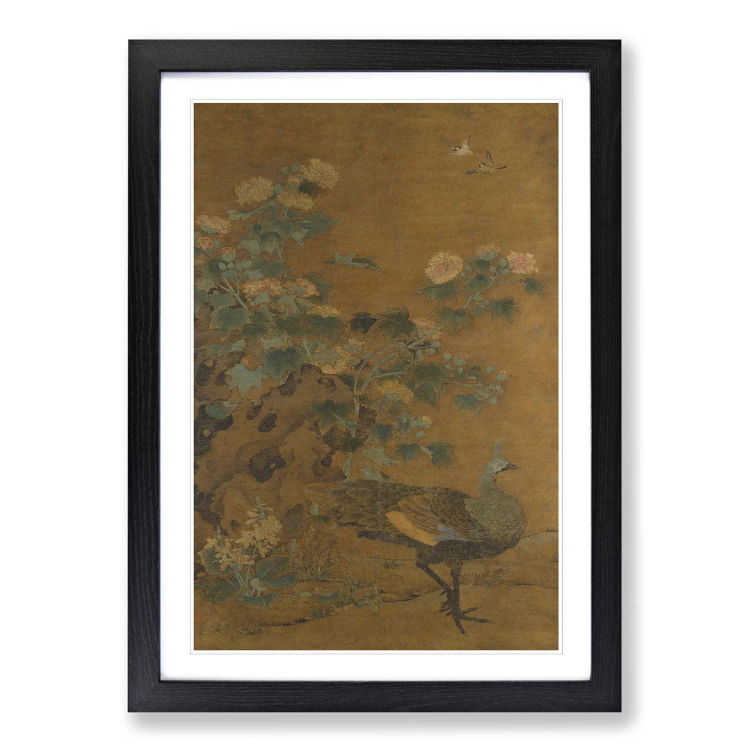 Oriental Peacock and Hollycock by Yao Tingmei Framed Painting Print