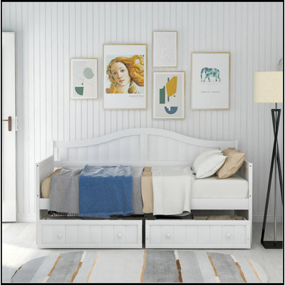 Twin Wooden Daybed With 2 Drawers, Sofa Bed For Bedroom Living Room,No Box Spring Needed by One Allium Way