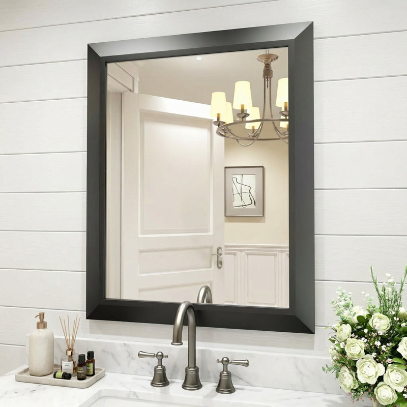 Miroir de salle de bain en verre trempé épais de haute qualité, 55 po x 36 po, Noir