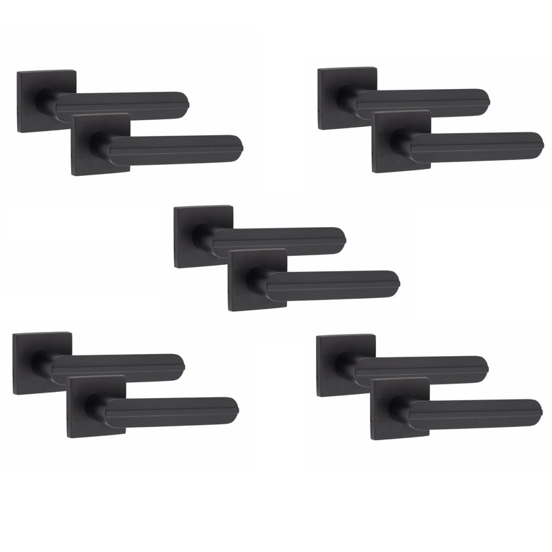 5 Pairs Modern Lima Design Premium Door Handles on Square Rose in Matt Black Finish -