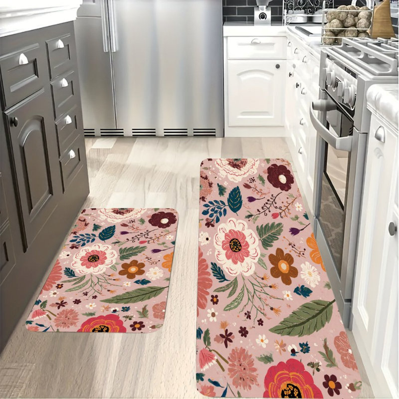 Ensemble de 2 tapis de cuisine roses et roses
