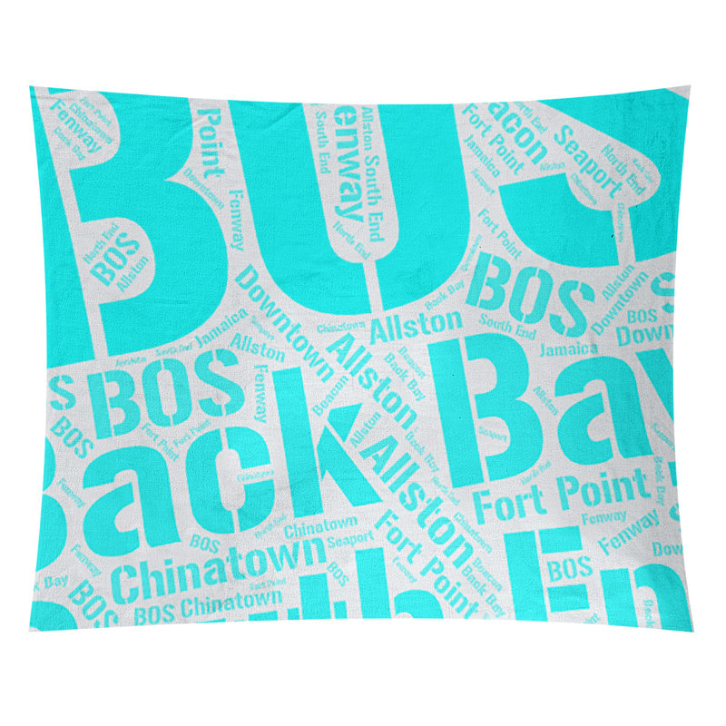 Tapisserie de polyester districts, art word, Boston, H 68 po x l 80 po, Cyan