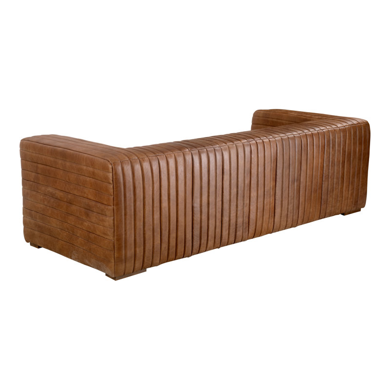 Castle 95" Genuine Leather Square Arm Chesterfield Sofa, Cappuccino Genuine Leather