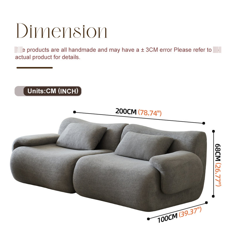 Compression moderne en mousse à mémoire de forme grise 2 dans une boîte, canapé de siège profond pour appartement de chambre à coucher et de salon, sans assemblage, éponge à haute densité 33D, - tissu tapissé, quadruple enveloppe de qualité attachée