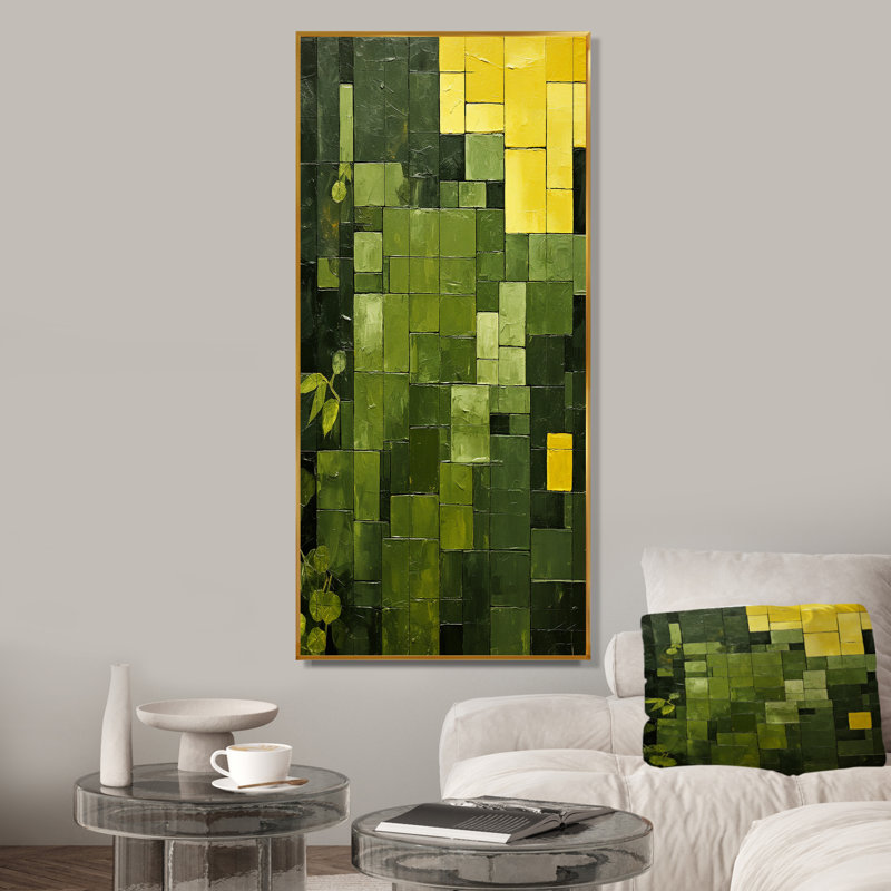 Green Eco Friendly Cubic Collage II, Gold Floater Framed, 60" H x 28" W x 1.5" D