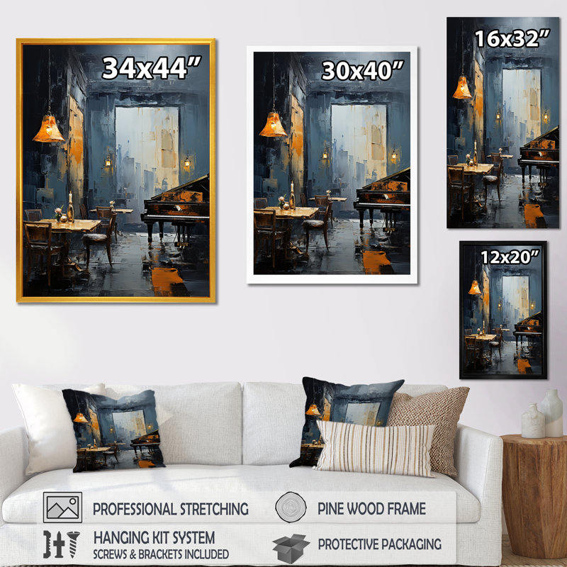 Yellow Jazz Cafe Melody 4 - musique Jazz, art mural, Cadre photo doré simple, H 32 po x l 16 po x P 1 po