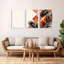 Feuilles de palmier tropicales et art mural sur toile à motif géométrique orange, style bohème moderne (ensemble de 3)-1349654333