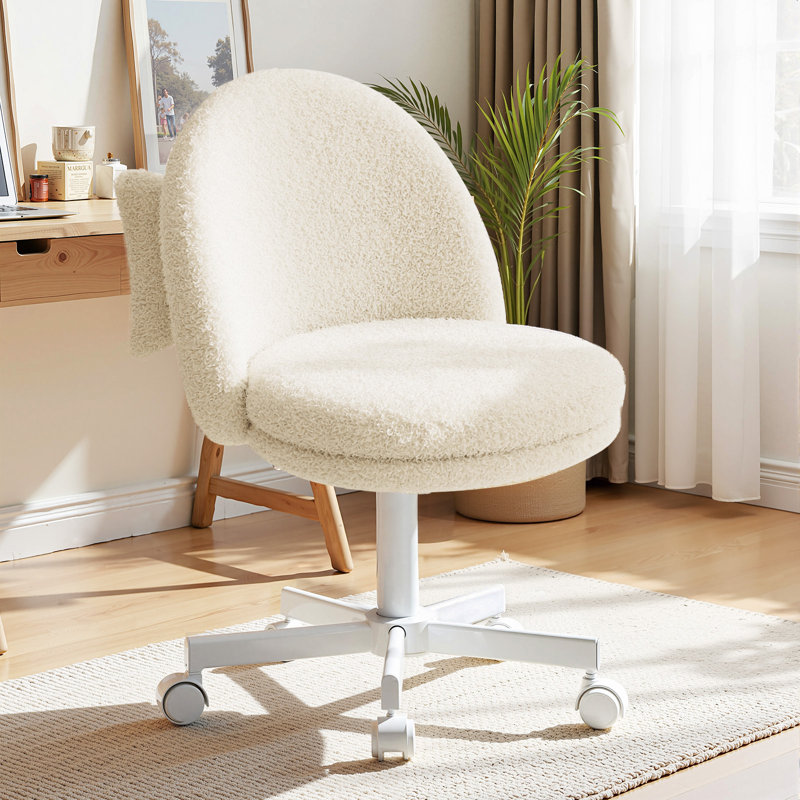 Vanity Desk Chair Dressing Table Chairs Swivel Armless Height Adjustable Foam Padded Bedroom Makeup Office Chair, Teddy