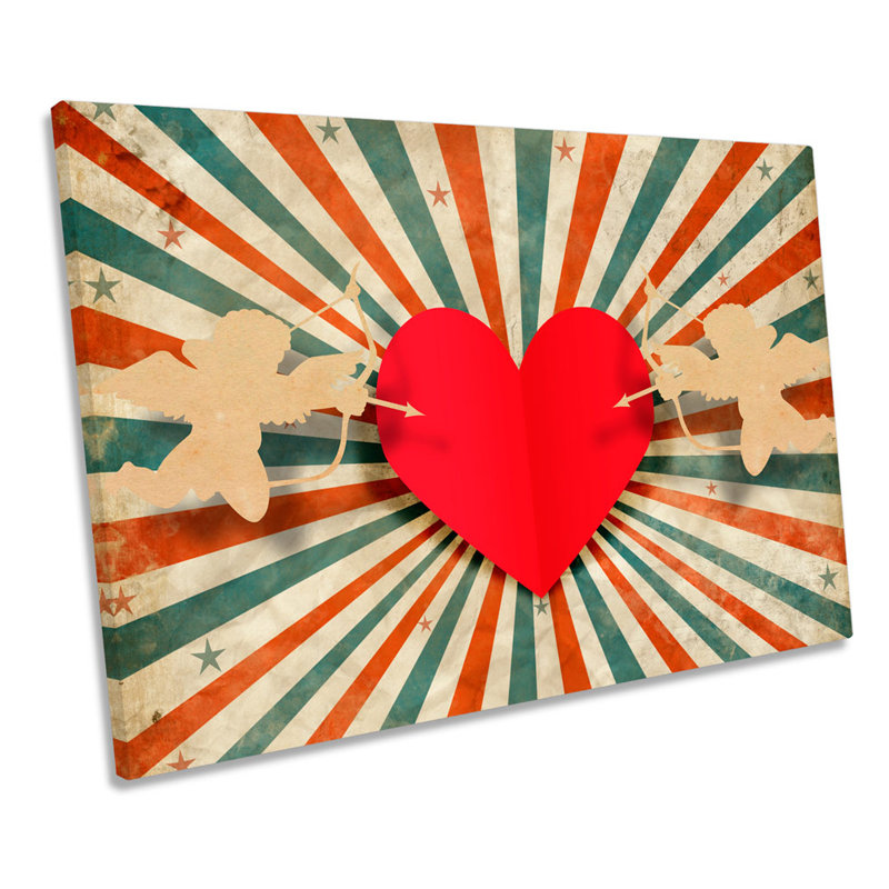 Cupid Love Heart Retro - Wrapped Canvas Art Prints, 81.3cm H x 121.9cm W