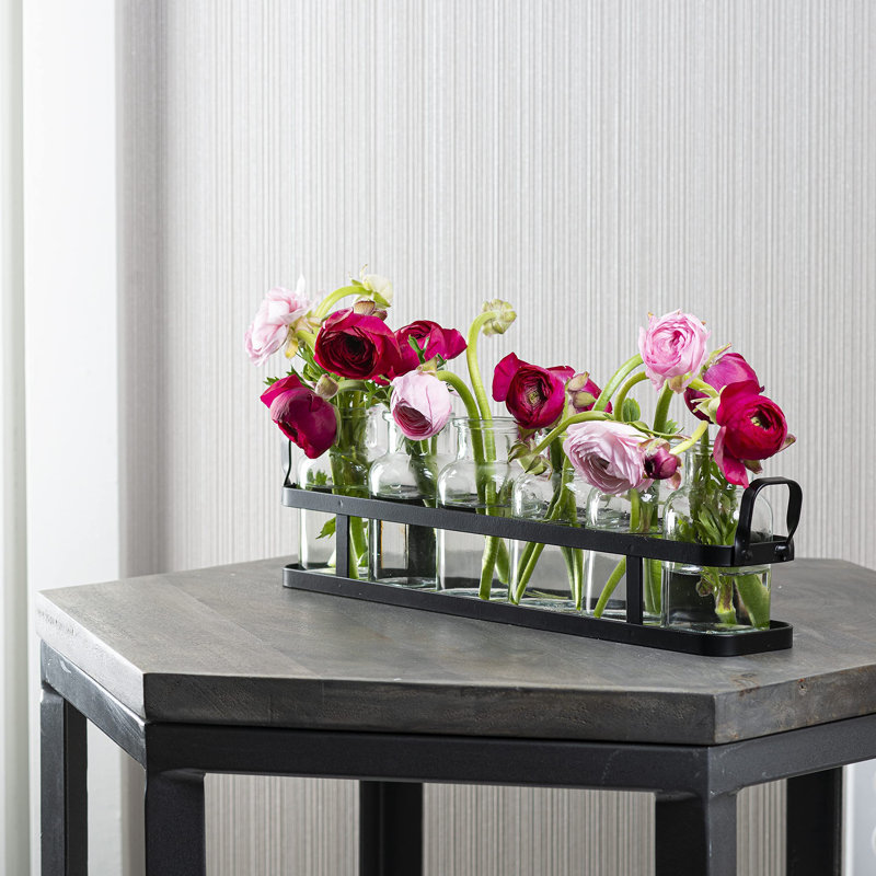 Vase à fleurs en verre 6 pièces avec support en métal