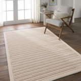 Tapis taupe / crème en polypropylène tissé à la machine Nejat