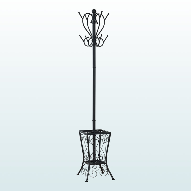 Marka Coat Rack with 8 Hooks in Black Metal, Transitional Style