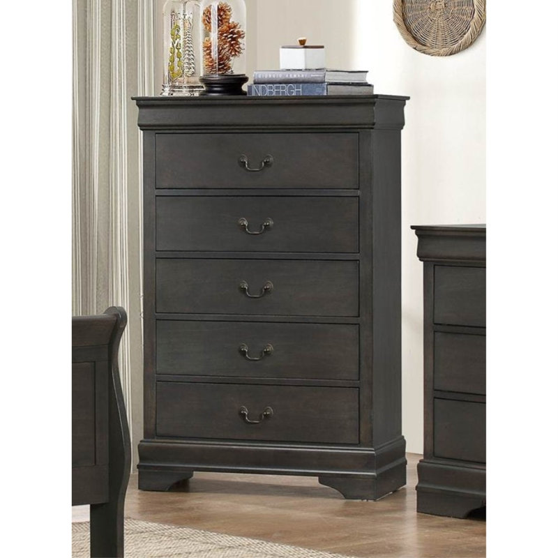 Commode 5 tiroirs Nicosia, Gris bois foncé
