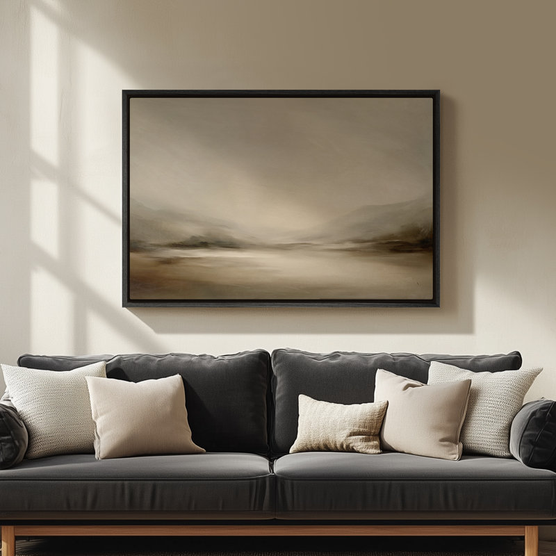 Art mural sur toile encadrée - Paysage minimaliste de la vallée brumeuse dans des tons de beige et de gris doux - 16 po x 24 po, 24 po x 36 po
