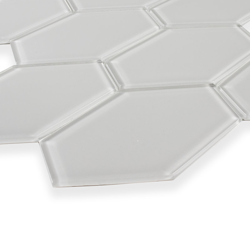 Long Hex 10.60in.x11 in. Glass Mosaic Tile, Marsh Gloss